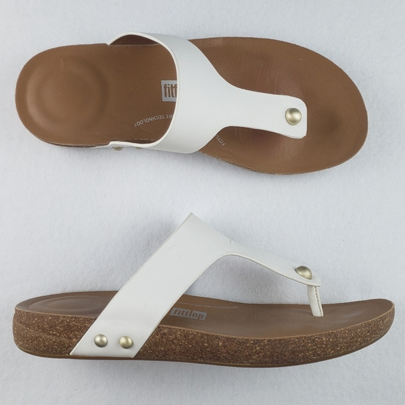 FitFlop IQUSHION Leather Toe-Post Sandals Women's Size 7 - Picture 1 of 11